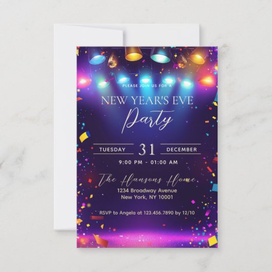 Disco Lights Kleurrijke Blauwe Oudejaarsfeest Kaart (Voorkant)