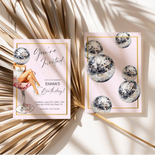 Disco Meisje in Cocktail Glas Verjaardag Uitnodige Kaart