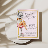 Disco Meisje in Cocktail Glas Verjaardag Uitnodige Kaart