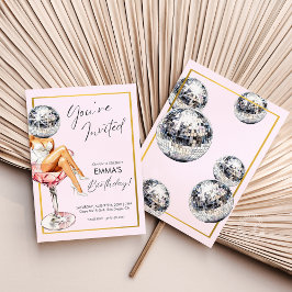 Disco Meisje in Cocktail Glas Verjaardag Uitnodige Kaart