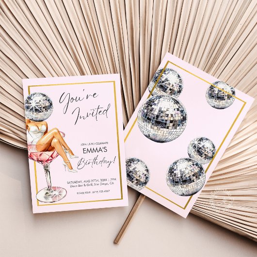 Disco Meisje in Cocktail Glas Verjaardag Uitnodige Kaart
