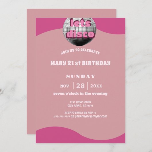 Disco Mirror Ball 21e Verjaardagsfeestuitnodiging Kaart (Voorkant / Achterkant)