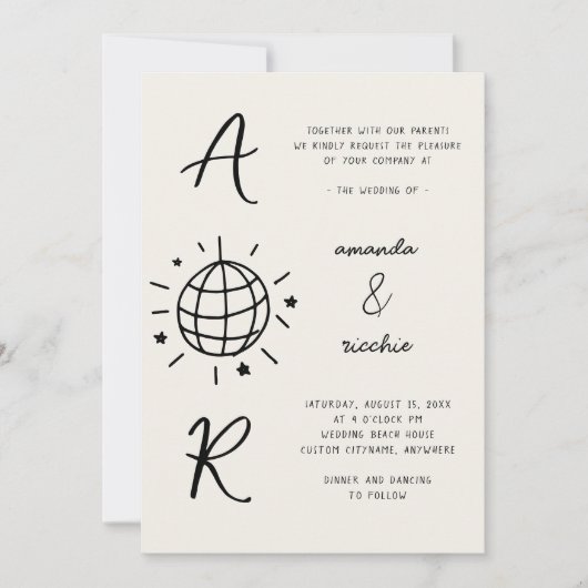 Disco Monogram Frans Fun Retro Hand getrokken brui Kaart (Voorkant)