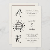 Disco Monogram Frans Fun Retro Hand getrokken brui Kaart (Voorkant / Achterkant)