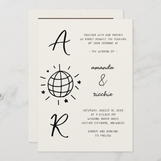 Disco Monogram Frans Fun Retro Hand getrokken brui Kaart (Voorkant / Achterkant)