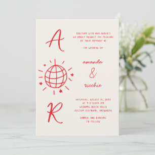 Disco Monogram Franse Fun Retro Handgetekende Trou Kaart