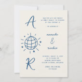 Disco Monogram Franse Fun Retro Handgetekende Trou Kaart (Voorkant)