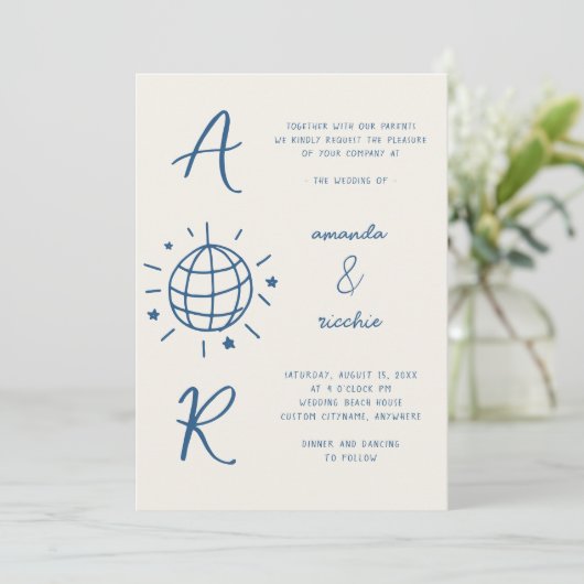 Disco Monogram Franse Fun Retro Handgetekende Trou Kaart (Staand voorkant)