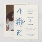 Disco Monogram Franse Fun Retro Handgetekende Trou Kaart (Voorkant / Achterkant)