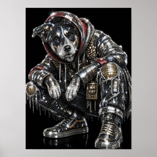 Disco Mozaïek Hond Poster | Moderne Wanddecoratie (Voorkant)