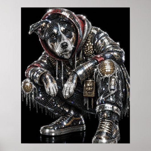 Disco Mozaïek Hond Poster | Moderne Wanddecoratie (Voorkant)
