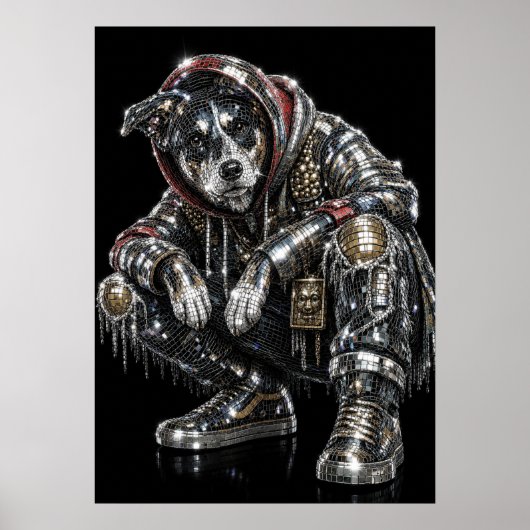 Disco Mozaïek Hond Poster | Moderne Wanddecoratie (Voorkant)