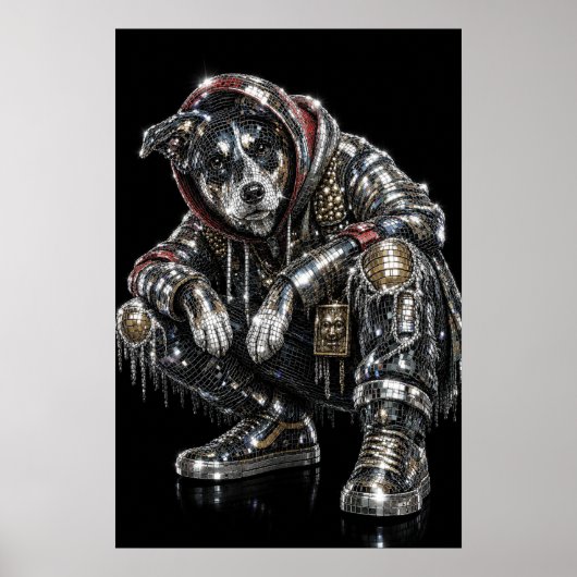 Disco Mozaïek Hond Poster | Moderne Wanddecoratie (Voorkant)