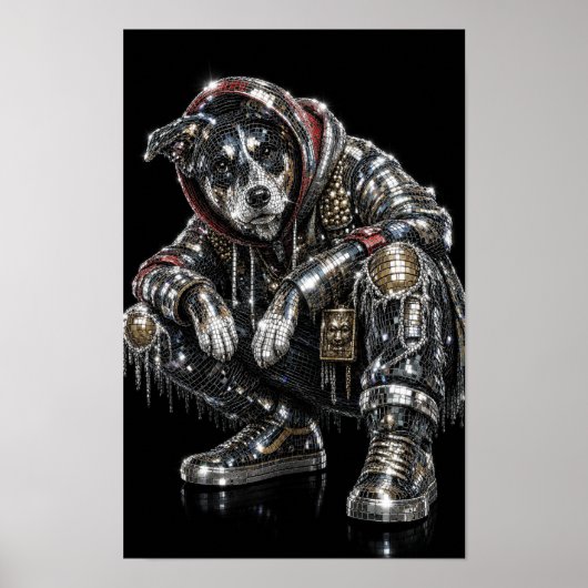 Disco Mozaïek Hond Poster | Moderne Wanddecoratie (Voorkant)
