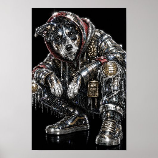 Disco Mozaïek Hond Poster | Moderne Wanddecoratie (Voorkant)