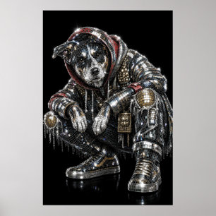 Disco Mozaïek Hond Poster Moderne Wandkunst voor