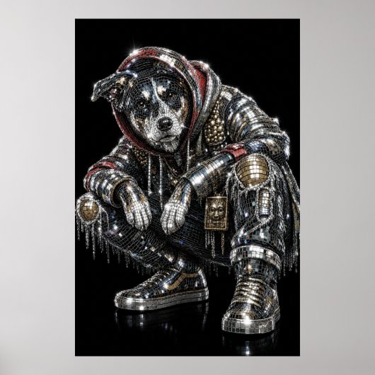Disco Mozaïek Hond Poster | Moderne Wandkunst voor (Voorkant)