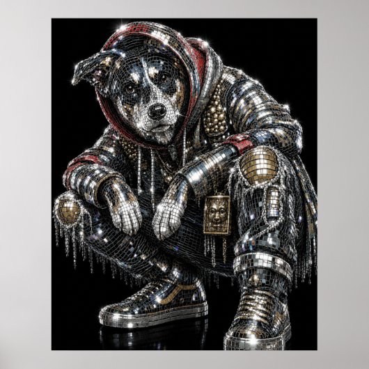 Disco Mozaïek Hond Poster | Moderne Wandkunst voor (Voorkant)