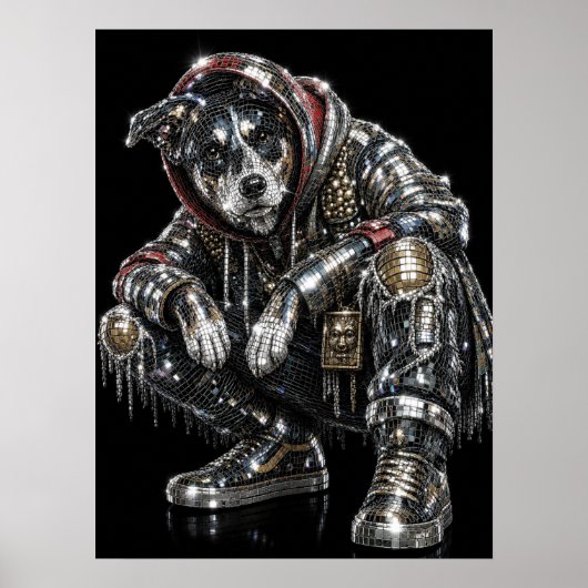 Disco Mozaïek Hond Poster | Moderne Wandkunst voor (Voorkant)
