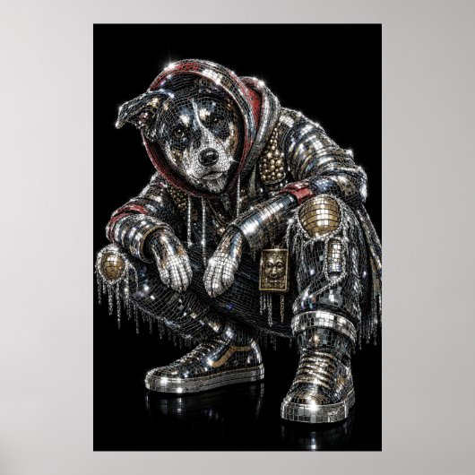 Disco Mozaïek Hond Poster | Moderne Wandkunst voor (Voorkant)