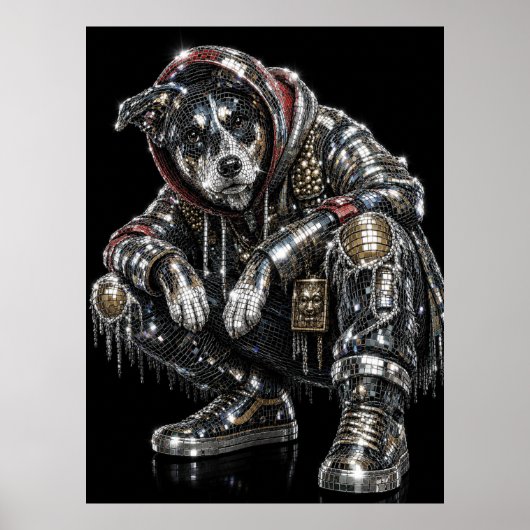 Disco Mozaïek Hond Poster | Moderne Wandkunst voor (Voorkant)