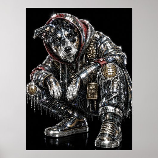Disco Mozaïek Hond Poster | Moderne Wandkunst voor (Voorkant)