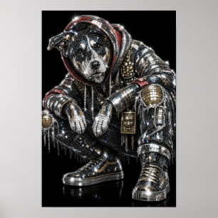 Disco Mozaïek Hond Poster Moderne Wandkunst voor