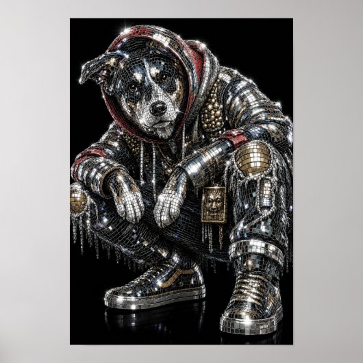Disco Mozaïek Hond Poster | Moderne Wandkunst voor (Voorkant)