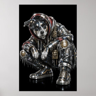 Disco Mozaïek Hond Poster Moderne Wandkunst voor