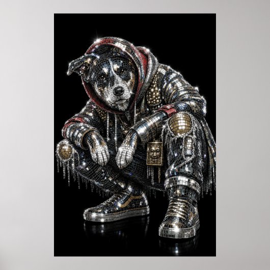 Disco Mozaïek Hond Poster | Moderne Wandkunst voor (Voorkant)
