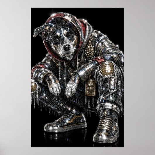 Disco Mozaïek Hond Poster | Moderne Wandkunst voor (Voorkant)