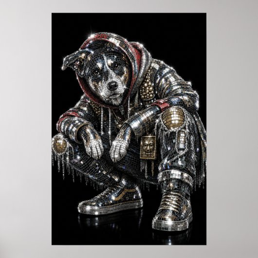 Disco Mozaïek Hond Poster | Moderne Wandkunst voor (Voorkant)