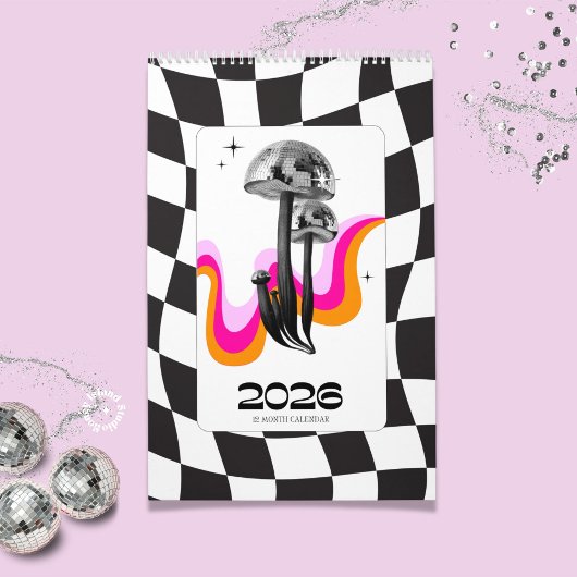 Disco Mushroom 2026 Y2K Kantoor Planner Kalender