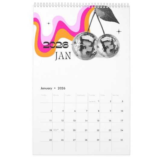 Disco Mushroom 2026 Y2K Office Planner Kalender (Jan 2026)