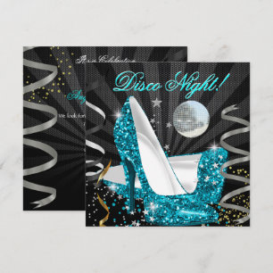 Disco Nacht Teal Goud Zwarte Glitters Hoge Hakken Kaart