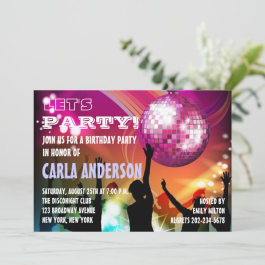 Disco Night Glam Verjaardagsfeest/Meidenavakantie Kaart (Staand voorkant)