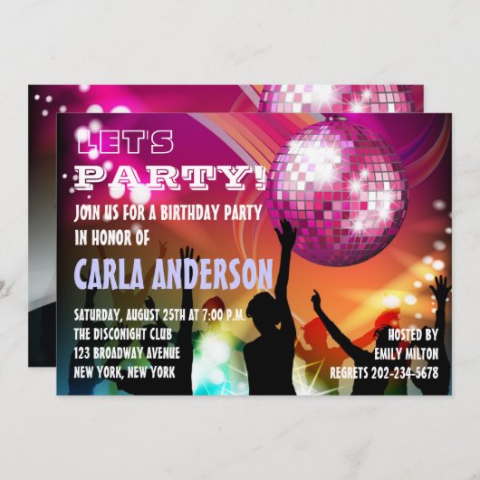 Disco Night Glam Verjaardagsfeest/Meidenavakantie Kaart (Voorkant / Achterkant)