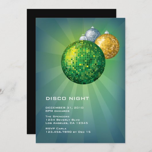 Disco Night New Year Uitnodiging (Voorkant / Achterkant)