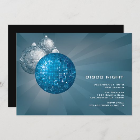 Disco Night New Year Uitnodiging (Voorkant / Achterkant)