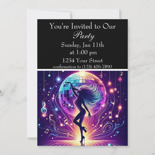 Disco Nights: Electric Moves Feest uitnodiging (Voorkant)