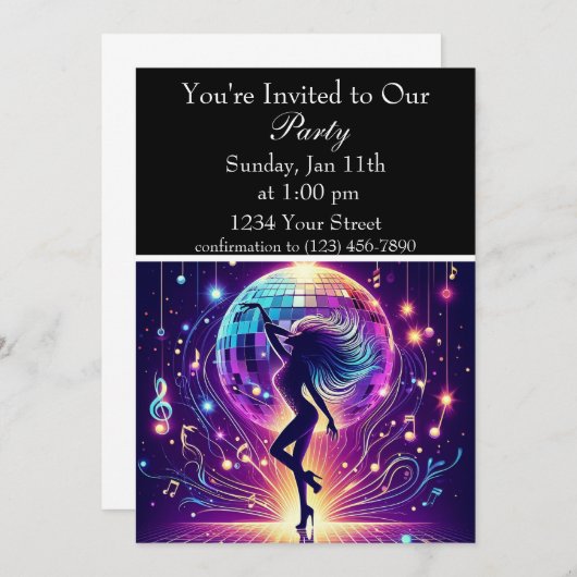 Disco Nights: Electric Moves-feestuitnodiging Kaart (Voorkant / Achterkant)