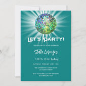 Disco party blauwgroen groen verjaardagsfeest kaart (Voorkant)