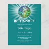Disco party blauwgroen groene verjaardagsuitnodigi (Voorkant)