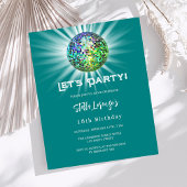 Disco party blauwgroen groene verjaardagsuitnodigi