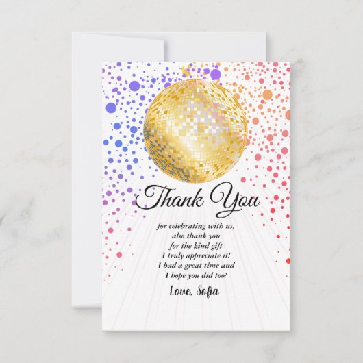 disco party dansfeest 70s gouden disco bal bedankkaart (Voorkant)
