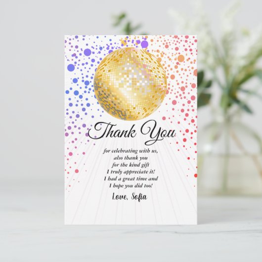 disco party dansfeest 70s gouden disco bal bedankkaart (Staand voorkant)