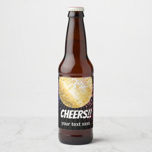 disco party dansfeest 70s gouden disco bal bier etiket (Voorkant)