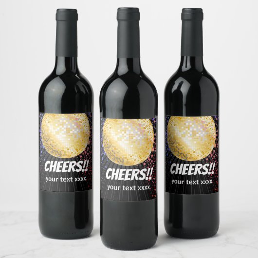 disco party dansfeest 70s gouden disco bal wijn etiket (Flessen)