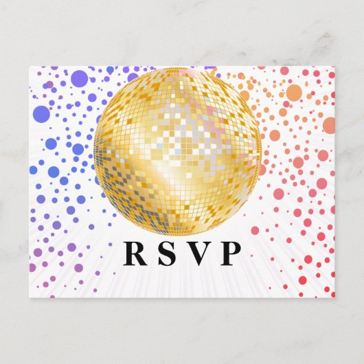 disco party dansfeest 70s gouden disco ball rsvp uitnodiging briefkaart (Voorkant)