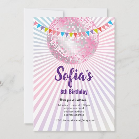 disco party , glitter , dans , partijuitnodiging kaart (Voorkant)